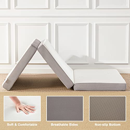 Lazyzizi Single 4-Inch Memory Foam Tri-Fold Folding Mattress with Breathable Bamboo Cover