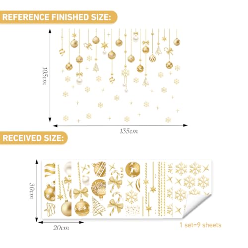 SHUCHING Gold Christmas Ball Window Cling Sticker - Reusable Holiday Glass Decor