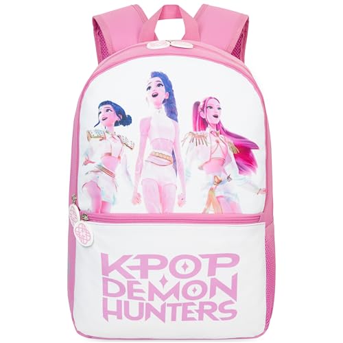 Pink/White KPop Demon Hunters Backpack for Girls - 18in Official Bookbag & Adjustable Padded Straps