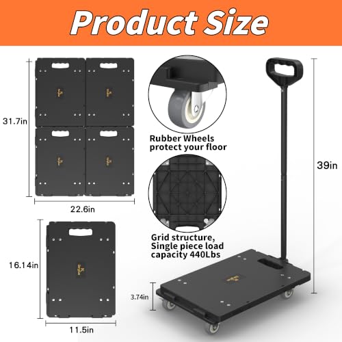 Connectable Furniture Dolly Set 4 Pieces with Detachable Handle - Black, Max Load 1760Lb