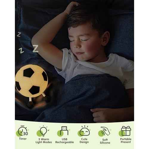 YISUN Soccer Night Light for Boys Light Up Football Lamp Dimmable Rechargeable Silicone Night Light Home Decor Birthday Christmas Gifts for Kids