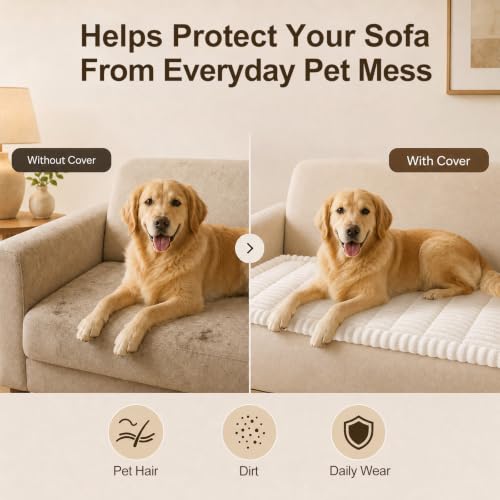 Pet Sofa Cover for Dogs - Non-Slip Fuzzy Couch Protector 27.6x70.9 White