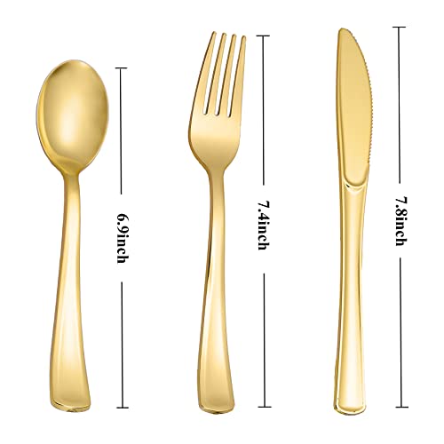 Gold Disposable Plastic Cutlery Set - 500 Pieces Forks Knives Spoons for Parties