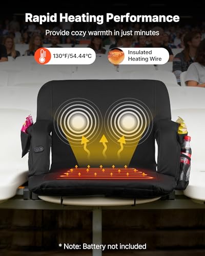 Heated Stadium Chair with Pockets, Adjustable Back, Portable Camping & Sports Seating