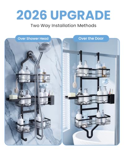 Fitespot Black 3-Tier Hanging Shower Caddy Over Showerhead & Door