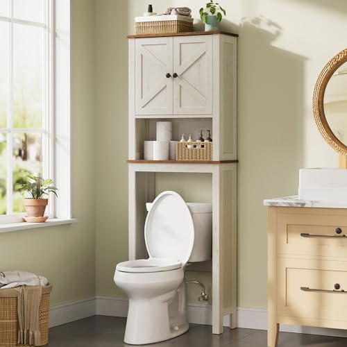 VASAGLE Rustic White Over-the-Toilet Storage Cabinet with Adjustable Shelves, 23.6''W