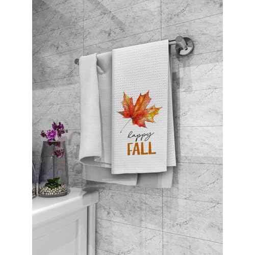 Dibor Fall Leaf Pumpkin Kitchen Towels Dishcloth Set of 2, Fall Gifts for Women, Burnt Orange Towels, Hello Pumpkin Autumn Leaf Decorative Dish Towel Hand Tea Towel for Bathroom Kitchen, 16x24 in