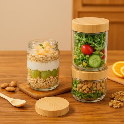 16oz Airtight Glass Food Storage Containers with Bamboo Lids - Pack of 12