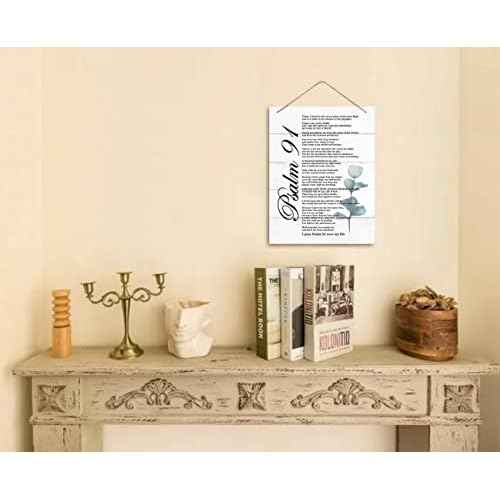 Psalms 91 Christian Inspirational Quote Decor Sign, Spiritual Wall Decor Sign, Hanging Printed Wall Plaque Wood Signs, Christian Bible Quote Print Biblical Verses Scripture Baptism Gift 10X7.8inch