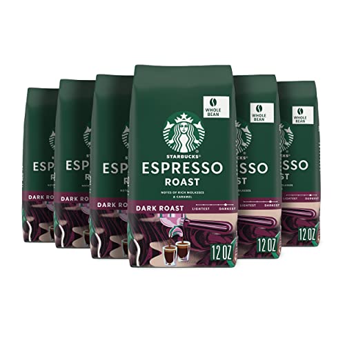 Starbucks Whole Bean Espresso Roast Coffee - Pack of 6 x 12 oz - Bold Dark Roast