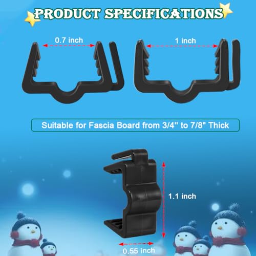 FONUNO Christmas Light Clips 7/8 inch, 200 Pcs, Black, Fascia Eave Hanger Clips
