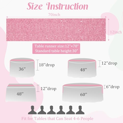 JALANCY 6 Pack Pink Sequin Table Runners 12x70 Inches for Wedding & Party Decor