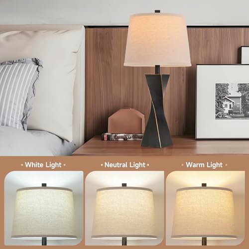 Liyicha Black Gold Set of 2 Modern Vintage Bedside Table Lamps, 26.5-Inch Linen Shade