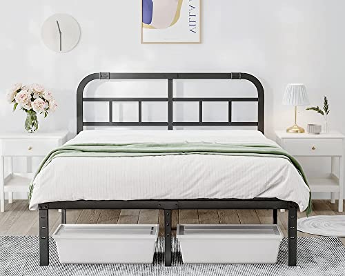 Queen Heavy Duty Metal Platform Bed Frame with Headboard, 14-Inch Support