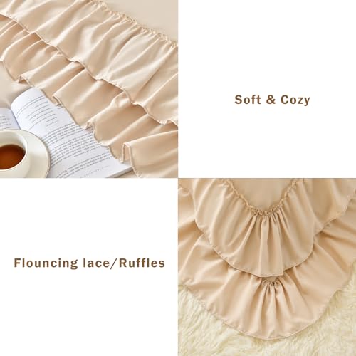 Beige Queen Comforter Set with Ruffle Farmhouse Bedding - 3 Pieces