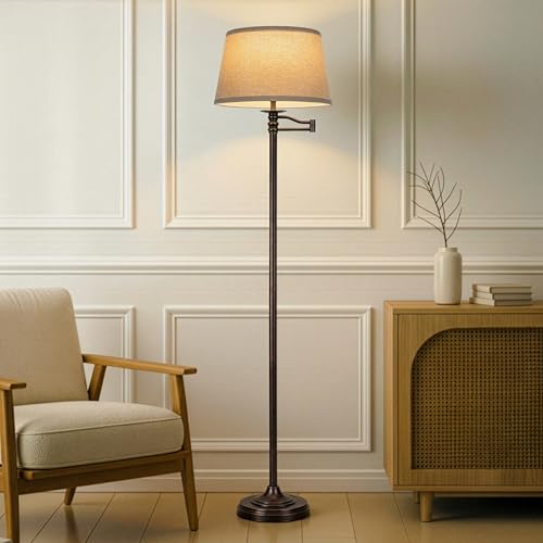 Bronze LED Floor Lamp with Swing Arm - Tall Living Room & Office Standing Light