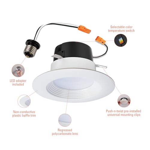 6-Pack 4 Inch LED Recessed Can Light Trim - 5 CCT Dimmable, Wet-Rated