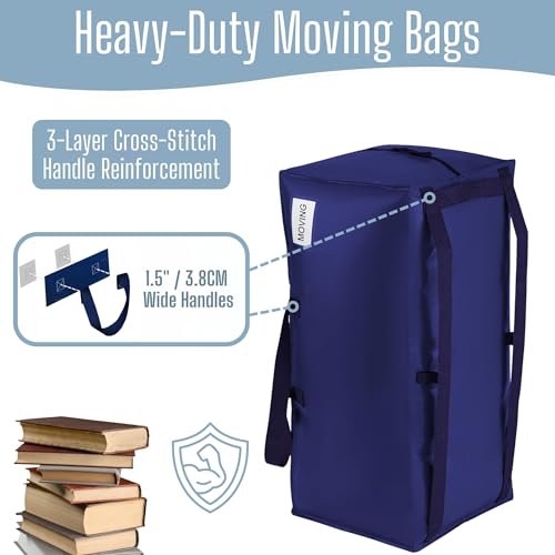 Blue Heavy Duty Moving Bags 10 Pack with Backpack Straps & Handles - Extra Large Storage Bags