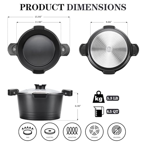 ACTIV CUISINE 8.5 Qt Black Pasta Pot with Strainer Lid, Nonstick Ceramic, Dishwasher Safe
