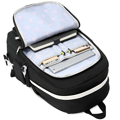Girls School Backpack Set with Lunch Box & Pencil Case - Black