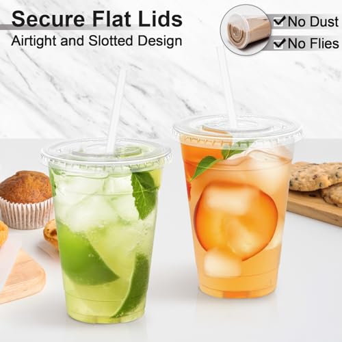 16 oz Plastic Cups with Lids and Straws - 500 Pack Clear Disposable Drinkware