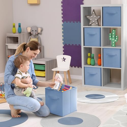Sorbus Pastel Blue Fabric Storage Cubes 6-Pack 11 Inch Foldable Bins for Organization