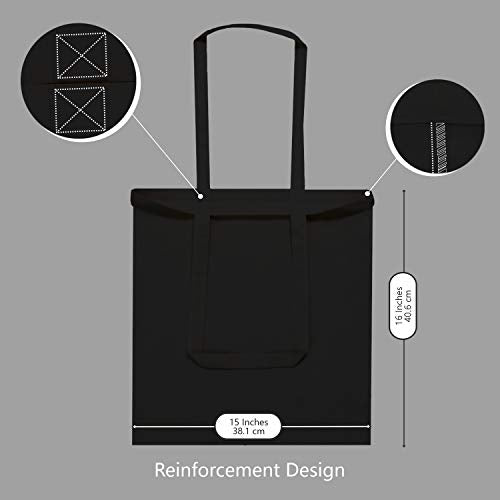 Medium Black Cotton Tote Bag 16x15 Inches Reusable Grocery Shopping Bag - 24 Pack