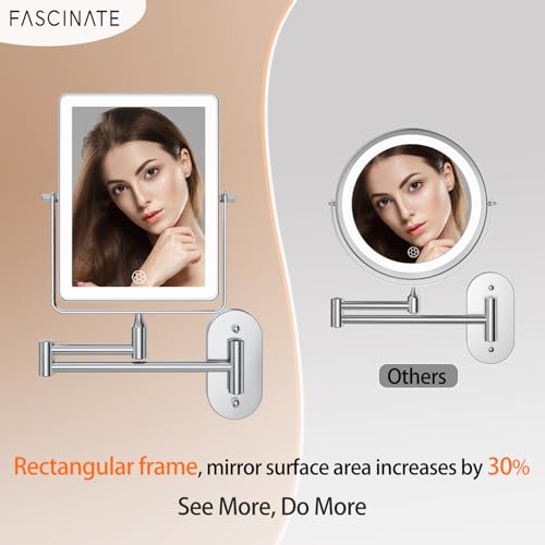 FASCINATE Chrome 8.7-Inch Rechargeable Wall Mounted Makeup Mirror with 5000mAh Battery