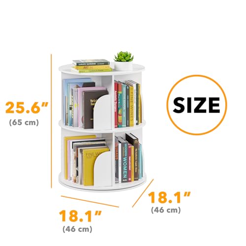 2-Tier Rotating Bookshelf Tower - 25.6 Inch White Spinning Bookcase Lazy Susan