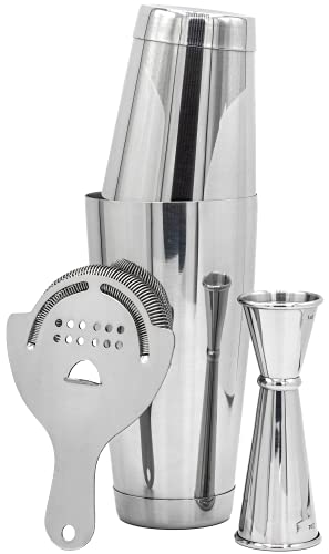 Professional Cocktail Shaker Set with Boston Tins, Strainer & Jigger - Bar Bartending Kit