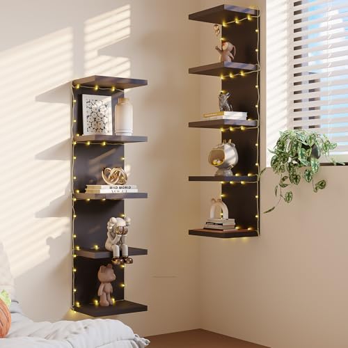 LitaEther 5-Tier Black Floating Wall Shelf Set of 2 - Modern Display Storage