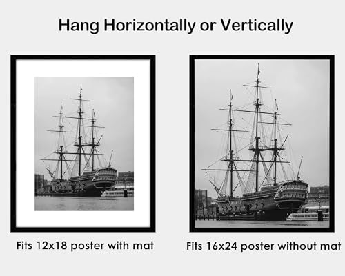 PEALSN 16x24 Picture Frame Set of 6, Display Poster 12 x 18 with Mat or 16 x 24 Without Mat for Wall Mounting Display, Photo Frames Collage for Wall Decor. Black