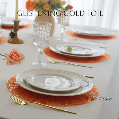 Orange Gold 13" Placemats - 50 Pcs Round Disposable | Snowkingdom