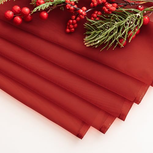 MIULEE Christmas Half Window Sheer Curtain Valance, Extra Wide Rod Pocket Voile Drape for Kitchen Cafe Bathroom Small Window One Panel 60 x 18 Inch Haute Red