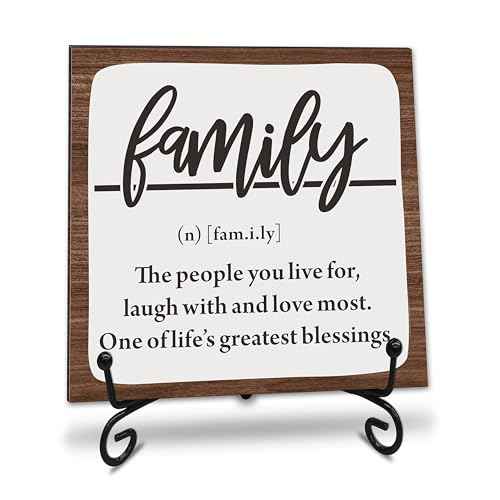 5¡° Wooden Sign With Metal Support, Family Definition - Rustic Wood Plaque Desktop Decor Idea, Living Room, Book Shelf, Families Christmas Gift, Home Office Decorating & Supplies - A05