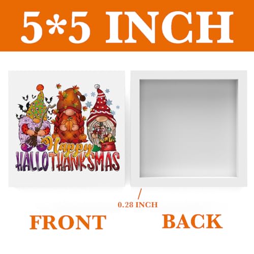 Happy Hallothanksmas Wood Box Sign - Fall Thanksgiving Gnomes Rustic Decor 5x5