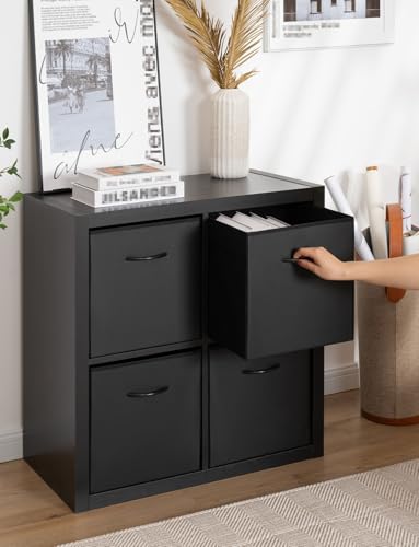 StorageWorks 13in Black Leather Cube Organizer Bins, 4-Pack - Space-Saving Storage