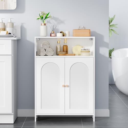 Bathroom Storage Cabinet with Adjustable Shelves and Doors - Small Floor Unit