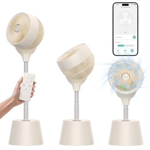 Rechargeable Smart Pedestal Fan with Remote & Wi-Fi App, 6 Speeds, Quiet Oscillating Fan for Bedroom Patio Travel