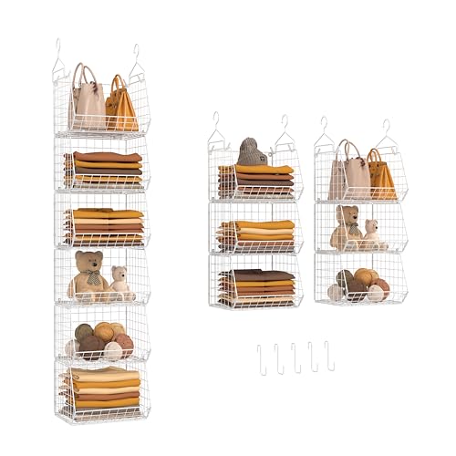White 6-Tier Closet Hanging Organizer with Hooks & Baskets - Space Saving Storage