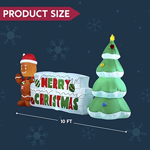 Joiedomi 10 ft Christmas Inflatable Gingerbread Man & Christmas Tree with LEDs