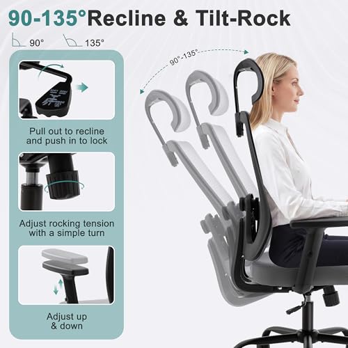 Ergonomic Mesh Office Chair with Adjustable Lumbar Support & Headrest - Gray Task Chair for Home & Work