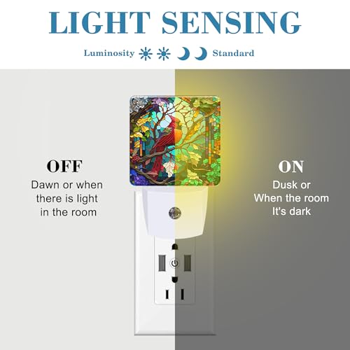 Uiaoiais Christmas Stained Glass Cardinal Bird Night Light - Plug-In Dusk to Dawn LED Wall Light for Kids & Home Decor