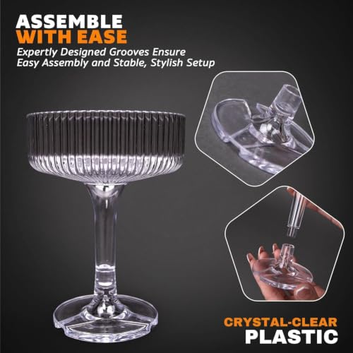 Ksestor 21-Piece Clear Plastic Champagne Tower Set - 7oz Coupes for Celebrations