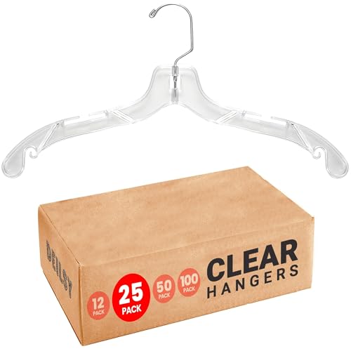 25 Pack Clear Plastic Shirt Hangers - Durable & Elegant Closet Organizers