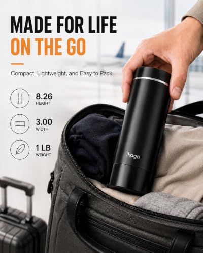 Ikago Portable Electric Kettle 15oz with Precise 1°F Temp Control, UL Certified Travel Mug