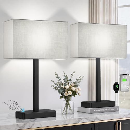Touch Nightstand Lamps Set of 2 with USB Charging Gray & Black