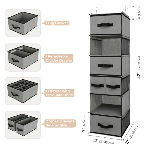 Hanging Closet Organizer with 6 Shelves & 5 Drawers - Gray, 6-Tier Inseparable Variation