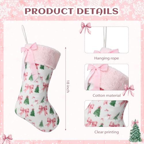 Pink Bow 18-Inch Christmas Stocking with Faux Fur
