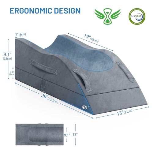 TranquilRelax Grey Leg Elevation Pillow for Post-Surgery, Single Leg, Adjustable Height